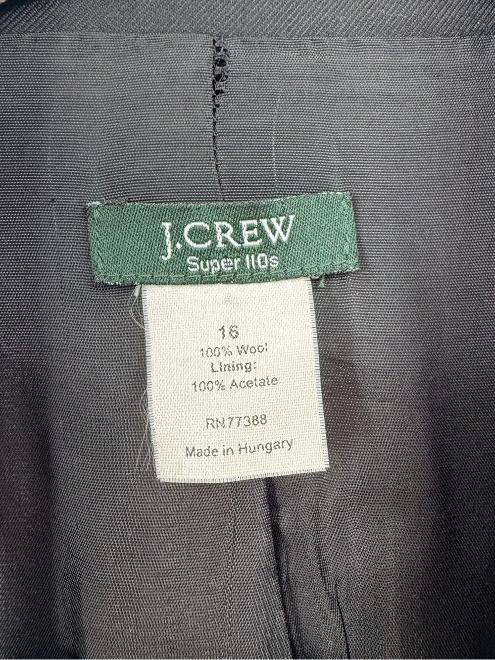 J. Crew Black Y2K 100% Wool Blazer Womens 16 Office Career Schoolboy